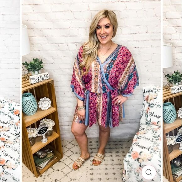 Cute in Calico Multicolor Kimono Sleeve Romper - Picture 1 of 9